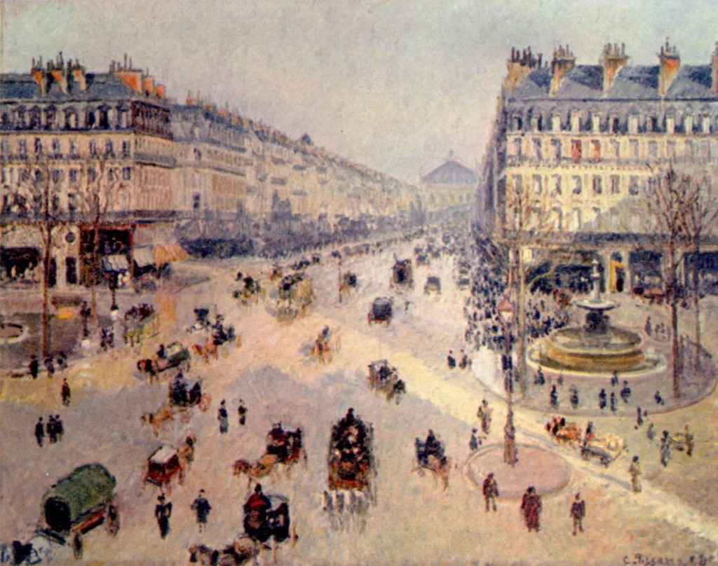 Avenue de l'Opera, Paris, designed by Georges-Eugene Haussmann. Painting by Camille Pissarro (1898).