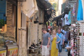 Corfu old town Greece narrow street