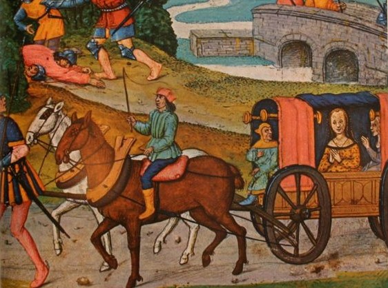 Horse cart medieval painting
